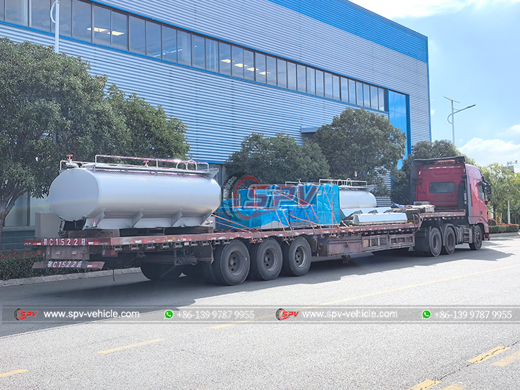 2 Units of Water Hauling Tank Loaded onto Flatbed Truck